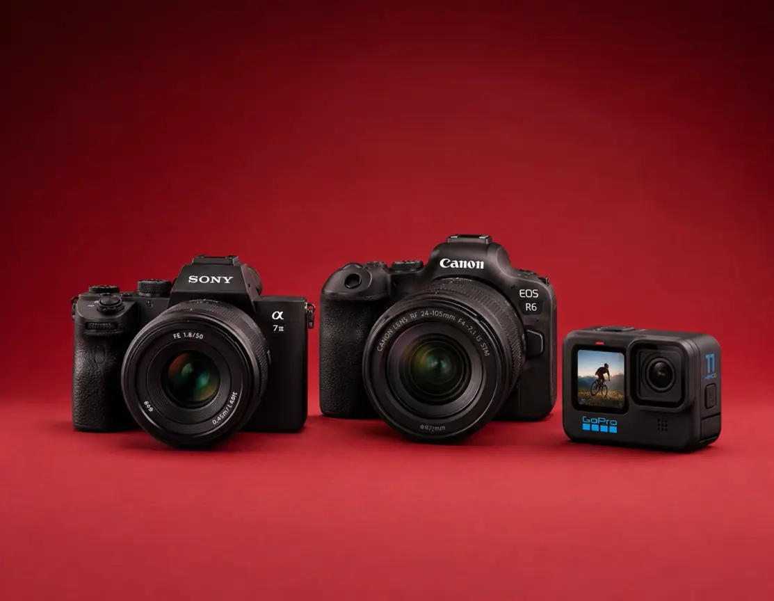 Sony and Canon mirrorless cameras with a GoPro action camera